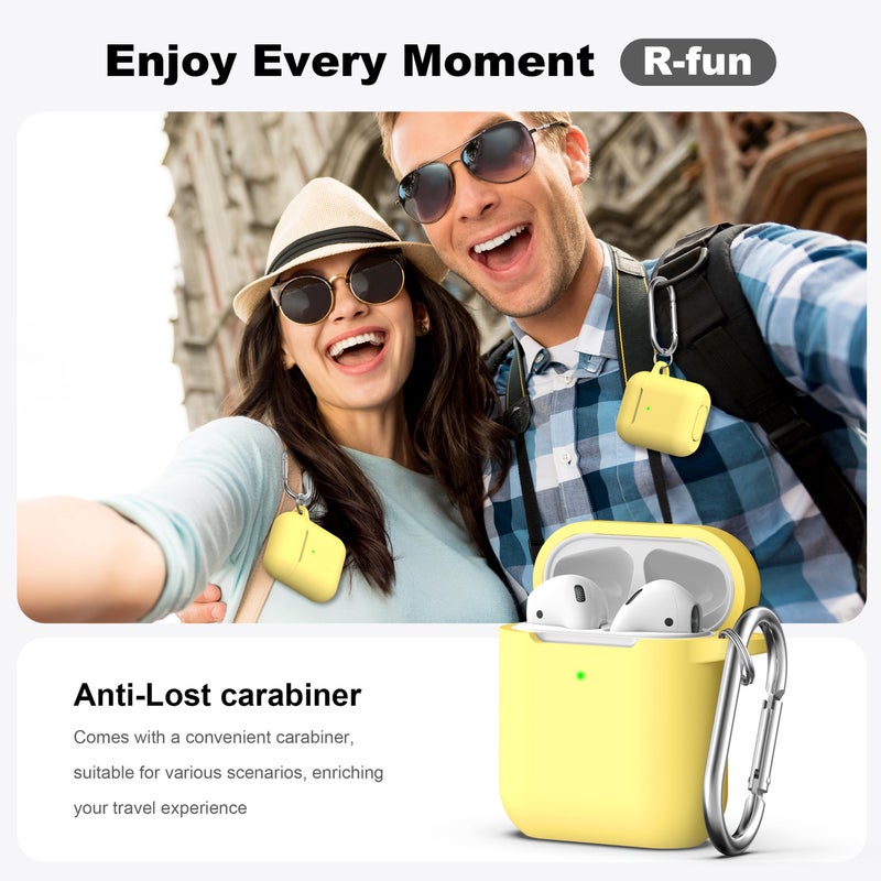 R-fun Compatible with AirPods Case Cover, Soft Silicone Protective Cover with Keychain for Women Men Compatible with Apple AirPods 2nd 1st Generation Charging Case, Front LED Visible,Yellow - Image 2